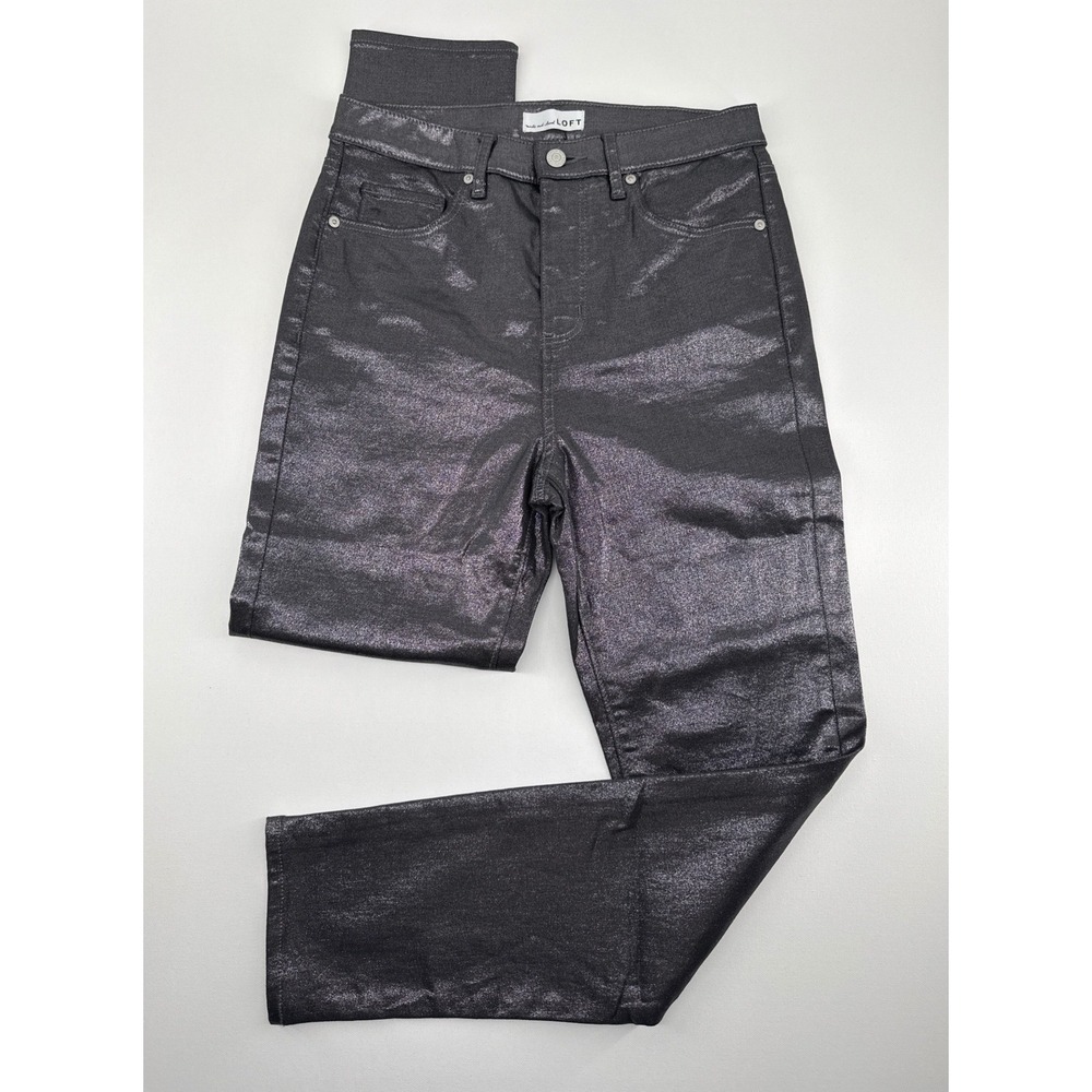 Loft The Skinny Metallic Coated High Rise Jeans Silver Charcoal Size 4 27